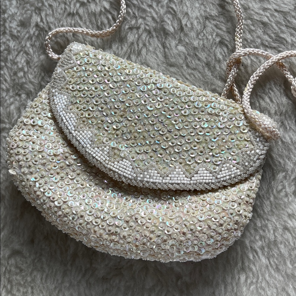 Sequin White Bridal Shoulder clutch Bag